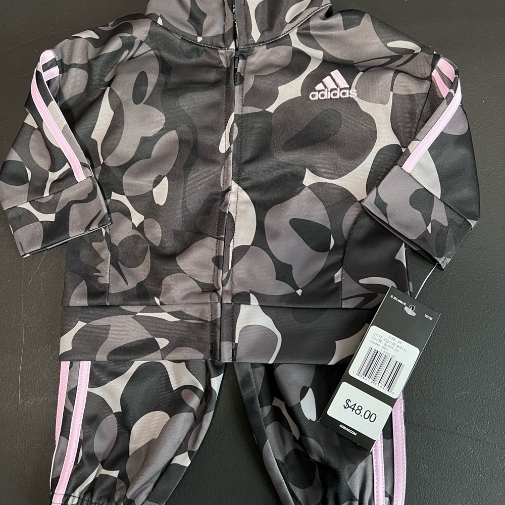 Adidas Infant Girls' Black and Pink Tracksuit